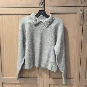 H&M Grey Sweater with Pearl Collar